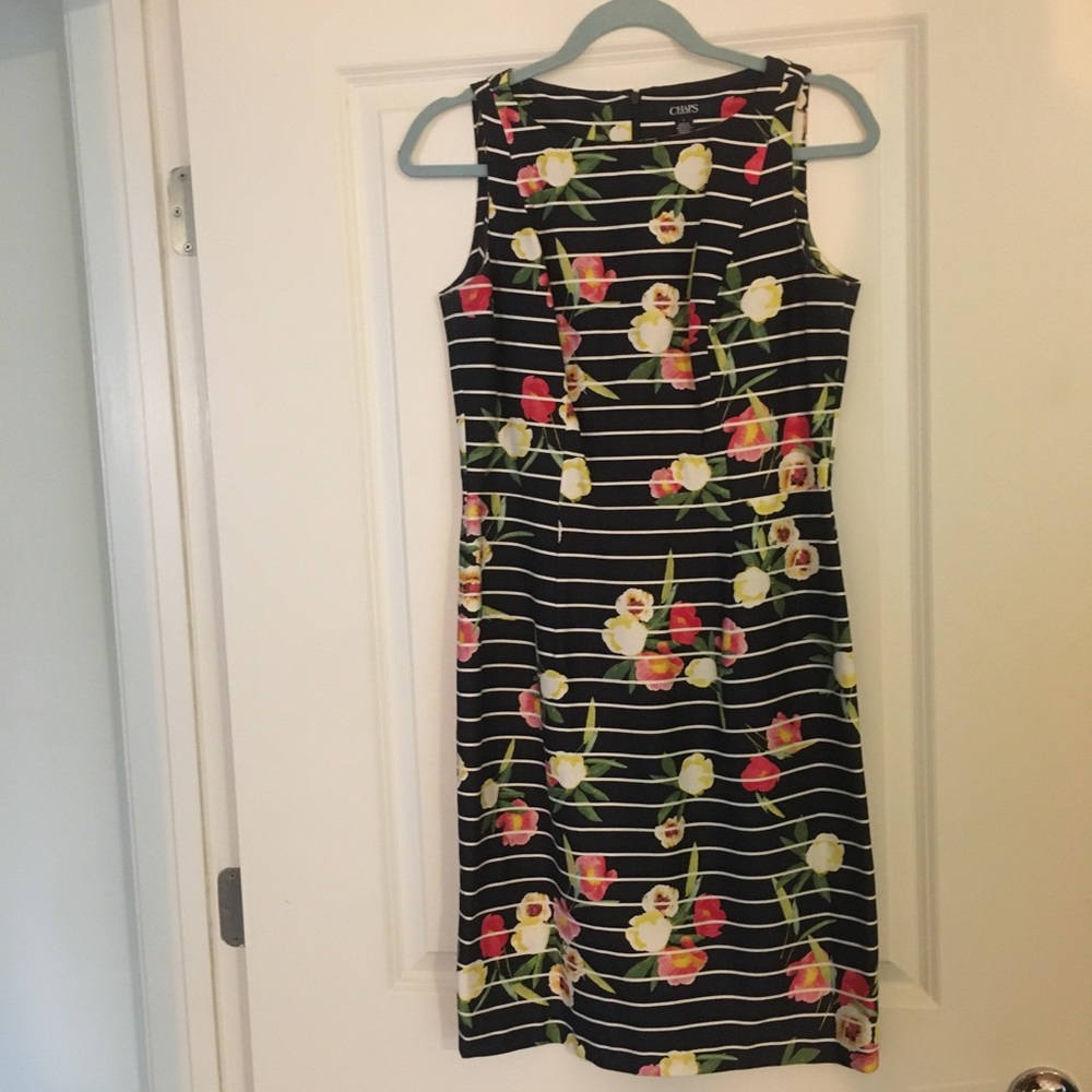 Chaps Navy Floral Striped Dress
